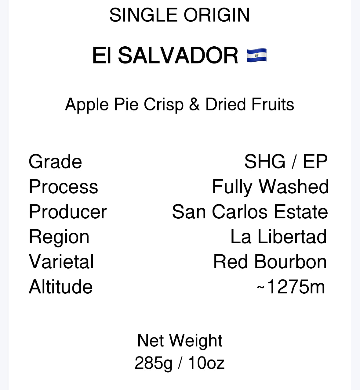 El Salvador La Libertad - Fully Washed - Sweet