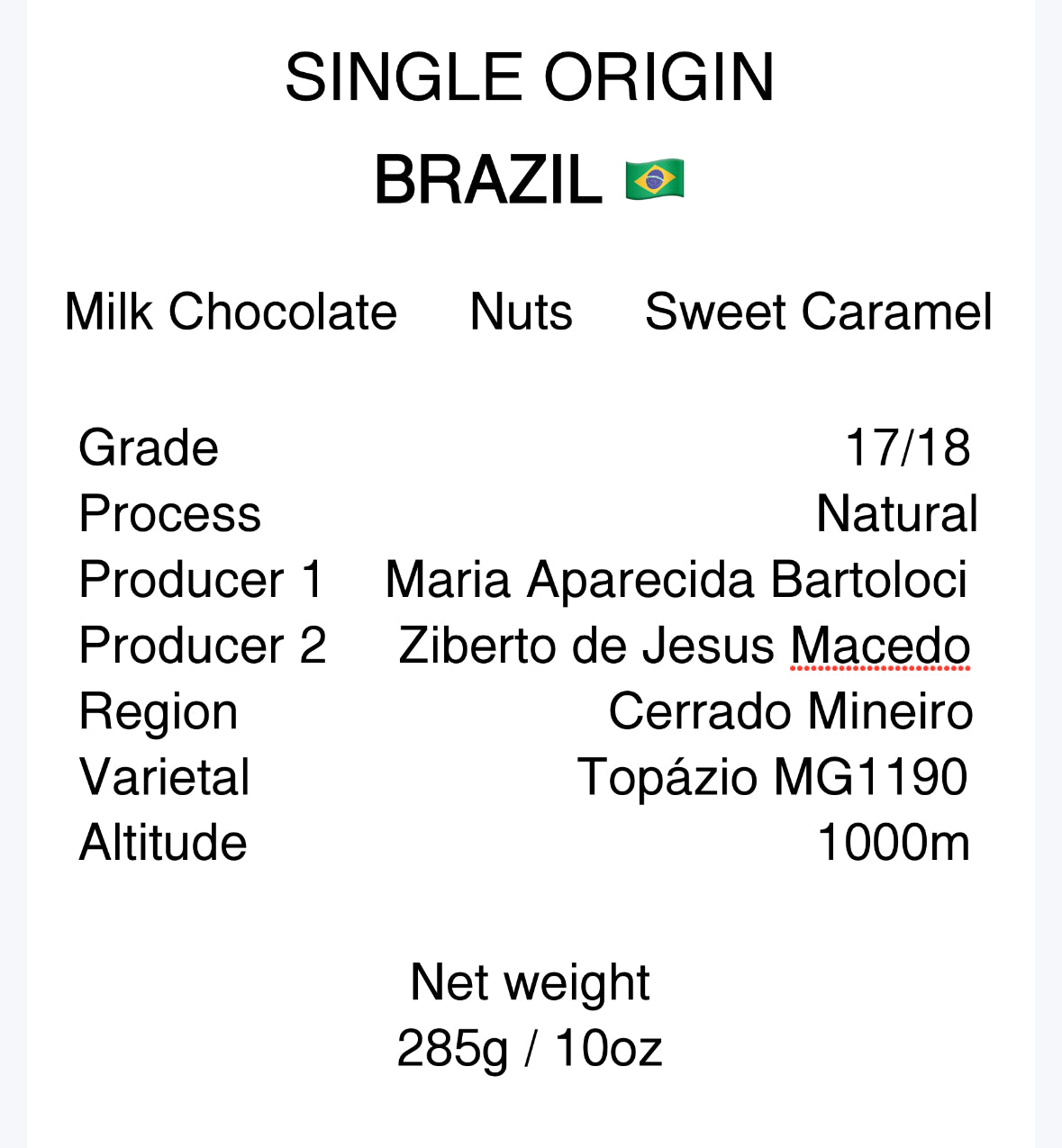 Brazil Cerrado Mineiro - Natural - Sweet