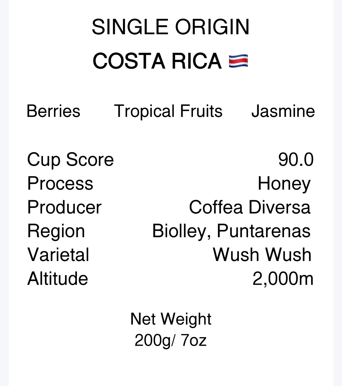 *RESERVE* Costa Rica Wush Wush - Honey - Fruity