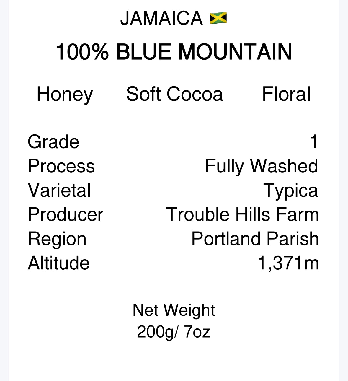 *RESERVE* 100% Blue Mountain Jamaica - Fully Washed - Sweet&Floral