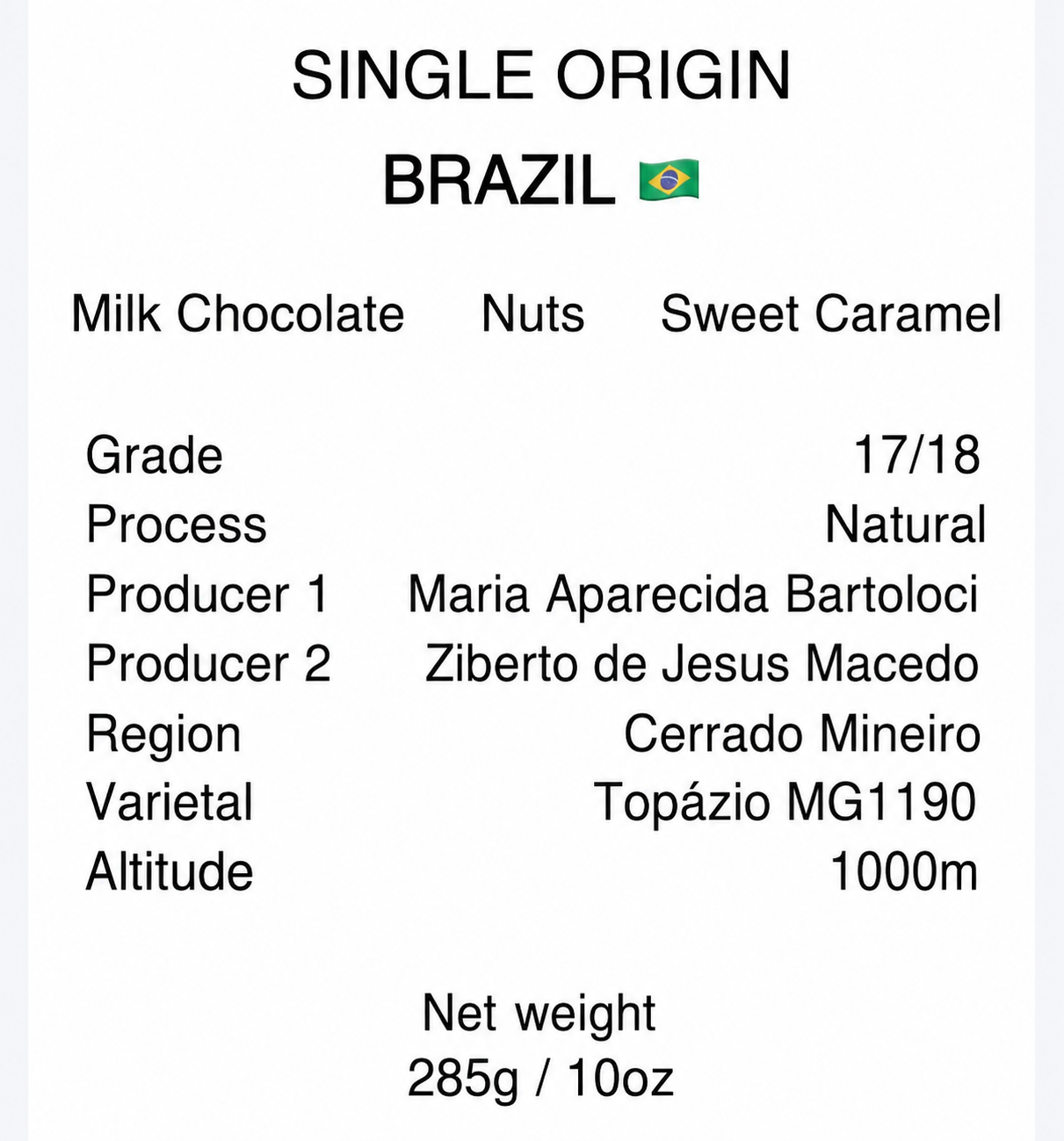 Brazil Cerrado Mineiro - Natural - Sweet